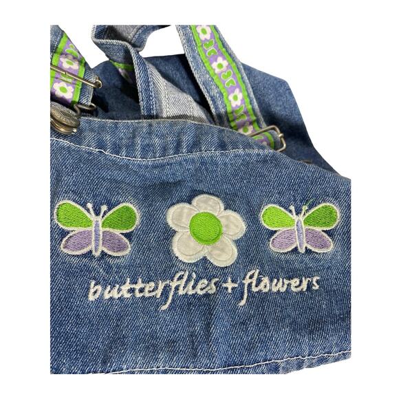 Young Hearts Girls Denim Embroidered Floral Butterflies Shortalls Size 5 - Picture 7 of 11